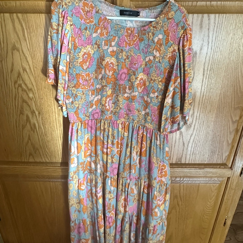 Women's Floral Maxi Dress - Orange and Pink - Picture 12 of 12